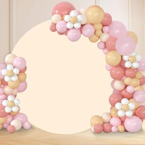 6.5FT Beige Round Backdrop Cover Polyester Fitted Round Wedding Arch Cover, Circle Balloon Arch Backdrop Stand Covers for Wedding Birthday Party Baby Shower Decoration