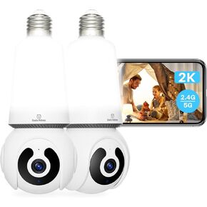 2PCS 2K Light Bulb Security Camera 360° Bulb Cameras for Home Security 5G&2.4G WiFi Security Cameras Wireless outdoor Indoor, Motion Detection and Alarm,Two-Way Talks,Color Day and Night