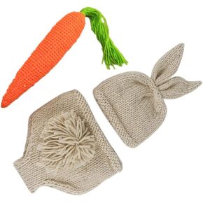 Toyvian Newborn Bunny Costume, Unisex-Babies Outfit with Crochet Hat & Pants, Woolen Knit Photography Props for Holiday, Baby Shower, Birthday Gift