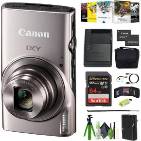 Canon IXY 650 Compact Digital Camera 12x Optical Zoom IXY650 (Black) Bundle with 64GB Memory Card + Extra Charger + Card Reader + Photo Software + Vlogging Tripod + Cleaning Kit and More