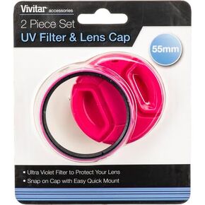 Vivitar 55mm UV Filter and Snap-On Lens Cap - Pink