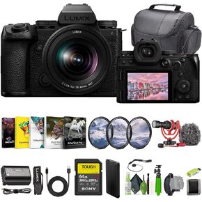 Panasonic LUMIX S5IIX Mirrorless Camera, 24.2MP Full Frame with Phase Hybrid AF, 20-60mm F3.5-5.6 Lens Bundle with 64Gb Memory Card + Camara Bag + Vlogging Tripod + Rode Microphone + More Accessories