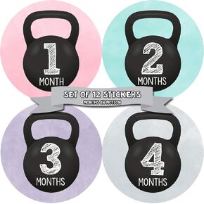 Baby Monthly Milestone Stickers - First Year Set of Baby Girl Month Stickers for Photo Keepsakes - Shower Gift - Workout Kettebell Gym Crossfit