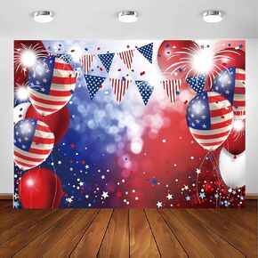 CHAIYA 7x5ft Independence Day Backdrop for Photography American Flag Stars and Stripes Ballon Veterans Day Decor 4th of July Patriotic Party Banner Photo Studio Booth