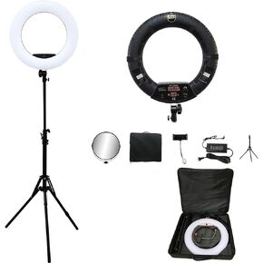 LED Ring Light Kit with tripod and mirror, 96W Selfie Ring Lamp 3200K-5500K Tempreture for YouTube Vlog and Live Stream, Makeup Beauty Tattoo (Black)
