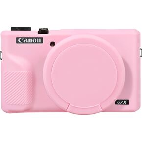 حافظة Canboc لكاميرا Canon PowerShot G7X Mark III الرقمية، غطاء سيليكون ناعم G7X Mark III مع غطاء عدسة قابل للفصل، وردي (الجراب فقط)