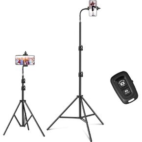 Cell Phone Tripod Tall Tripod Gooseneck and Remote 80 inch with Bluetooth Remote Stand for iPhone Overhead Tripod with Adjustable 360°Ball Head & Phone Holder for 14 Pro Max/Plus/13/12/11