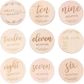 NUOBESTY Baby Monthly Cards, Wooden Baby Monthly Milestone, Baby Stickers Name Sign, Baby Announcements for Newborn Photography Prop 1 set