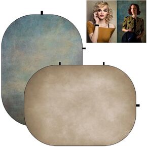 Kate 5x6.5ft(1.5x2m) Collapsible Backdrops Tan Grey Green Double Sided Reversible Pop Up Background for Portrait Photography, Video Meetings