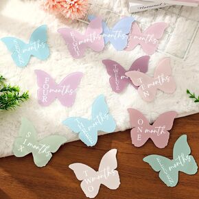 Acrylic Baby Monthly Milestone Cards 5.9 x 7.7 Inch Butterfly Pastel Marker Discs Announcement Sign Newborn Photography Props for Pregnancy Baby Shower Party Gift, 12Pcs