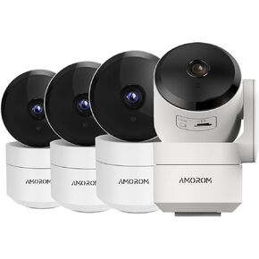 كاميرا أمان WIFI للمنزل، 4 حزم كاميرا داخلية مع شاشة نهارية/ليلية 360 درجة مع تطبيق الهاتف، صوت ثنائي الاتجاه، مسار الحركة، بطاقة SD/تخزين سحابي، مساعد Google/Alexa مدعوم (مستعمل) in Kuwait
