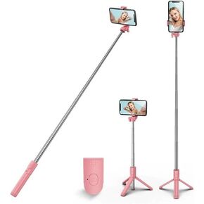 PINHEN Selfie Stick Tripod, Stable Tripod Stand with Detachable Wireless Remote Control, Compatible with iPhone 15 Pro Max/15 Plus/14/13, Samsung, LG, Google Smartphones (Black)