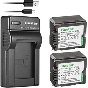 Kastar 2 Battery & Slim USB Charger Replacement for Panasonic VW-VBG070, VW-VBG130, VWVBG260 and SDR-H40, SDR-H80 Series, HDC-HS700, TM700, HS300, TM300, HS250, SD20, HS20, HDC-SDT750 Camcorders etc.