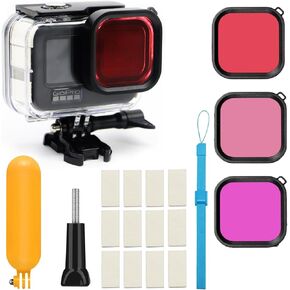 غطاء مقاوم للماء PCTC مع 3 مرشحات غوص لـ Go Pro Hero 12 Black/Hero 11 Black/Hero 10 Black/Hero 9 Black، يدعم الغوص تحت الماء حتى عمق 60 مترًا/196 قدمًا، ملحق غوص لكاميرا الحركة الاحترافية