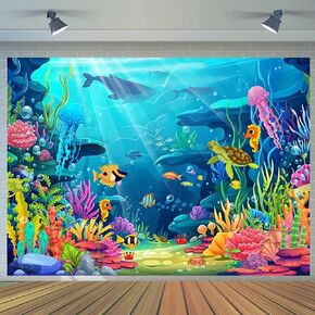 CYLYH 7X5FT Under The Sea Photography Backdrop Under The Sea Backdrop Ocean Themed Birthday Party Backdrop Baby Shower Decorations Banner