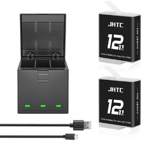 Hero 12 Enduro Battery Hero 11/10/9 Battery Rechargeable 2 Packs 1800mAh and Triple Quick Type-C Charger Kit Fully Compatible with Hero 12/11/10/9 Black​ Camera…
