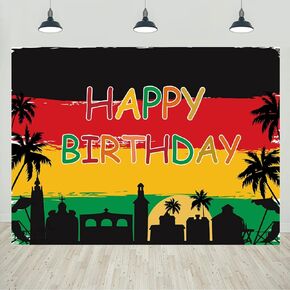 Reggae Birthday Backdrop Jamaican Rastafari Palm Tree Grafitti Happy Birthday Party Photography Background Decorations Reggae Music Party Banner Supplies 7x5ft