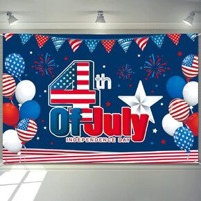 4th of July Banner Decorations 120" x 20" Double Printed Happy 4th of July Independence Day Patriotic Balloons Star Stripes Party Decorations for Indoor Outdoor Garden,Lawn,Yard Decorations