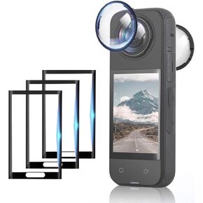 Tempered Glass Lens Guard with 3x Tempered Glass Screen Protector for Insta 360 X4, 9H Hardness, Full Coverage, Electroplating Coating, HD Clarity