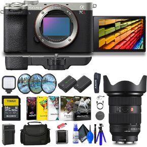 Sony Alpha a7CR Full-Frame Compact Mirrorless Camera (Silver) (ILCE-7CR/S) + Sony FE 24-70mm Lens + 64GB Card + Filter Kit + Bag + NP-FZ100 Compatible Battery + External Charger + More (Renewed)