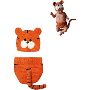 Newborn Photography Crochet Outfits Tiger Baby Photo Knit Outfit Boy Girl (Orange) (LH2-SJ) in Saudi Arabia