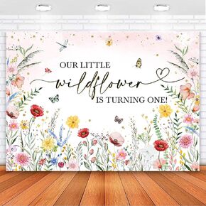 Avezano Wildflower 1st عيد ميلاد خلفية الأزهار لدينا زهرة برية صغيرة هو Truning زينة عيد ميلاد واحد الملونة الزهور البرية صورة خلفية راية الحزب (7x5ft، 83x59 بوصة)