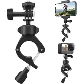 Duall Ball Clamp Mount for Stick Pole Mounting on Bike Bicycle Motorcycle Handlebar Tube Holder Accessories Compatible with GoPro 13 12 11 10 9 8 Insta360 X3 X4 Go3 Ace Pro DJI Action 4 Osmo Pocket 3