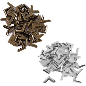 Pokinge 100PCS Metal Book Corner Protector Menus Folders Decorative Corner, Corner Brackets Decorative for Albums Photo Menus Book Notebook(Bronze Silver)