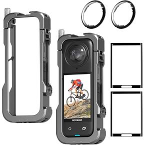Fotoconic Aluminum Camera Cage for Insta360 X4, Protective Case with Silicone Lens Cover, Rig Housing Frame with 1/4" Threads, Cold Shoe Mount