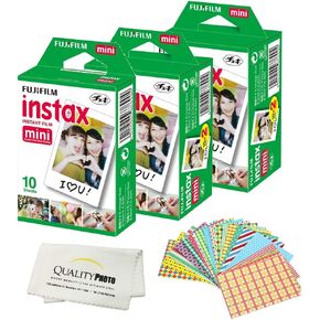 Fujifilm Mini Instant Film for Fujifilm Mini 8, 9 11 Cameras Bundled with Custom Frame Stickers and Quality Photo Microfiber Cloth (50 Films)