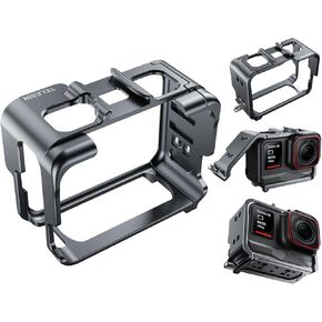 TELESIN Vertical Horizontal Aluminum Case Metal Cage for Insta360 Ace and Insta 360 Ace Pro Tripod Accessories, Protective Frame Housing Skeleton Sleeve with 1/4 Cold Shoe for Video Light Microphone