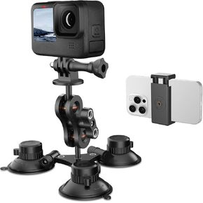 Camera Suction Cup Mount,Car Windshield Window Dashboard Suction Cup Holder, Phone Holder,for GoPro Hero 12 11 10 9 8 7 6 5 Insta360 X3 GO3 DJI Action 3 4 Accessories, with 1/4 Thread Adapter