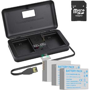 NB-10L Battery 3 Pack and LCD USB Dual Charger for Canon SX40 HS SX40HS SX50 PowerShot SX40 HS SX50 HS SX60 HS