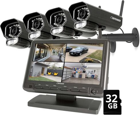 نظام أمان Defender PhoenixM2 - كاميرا نظام أمان لاسلكي داخلي وخارجي مع شاشة LCD - نظام أمان للأعمال والمنزل - طاقة إضافية، لا يتطلب اتصال WiFi (كاميرتين) in Kuwait