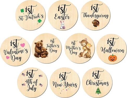 بطاقات My First Holiday Milestone، علامة الأقراص الخشبية لعطلة Baby Milestone، بطاقة Milestone الخشبية، معالم الطفل، دعامة للصور (عطلة) in Kuwait