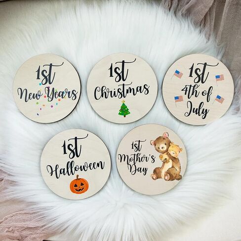 بطاقات My First Holiday Milestone، علامة الأقراص الخشبية لعطلة Baby Milestone، بطاقة Milestone الخشبية، معالم الطفل، دعامة للصور (عطلة) in Kuwait