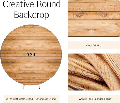 7.2FT Wood Grain Round Arch Backdrop Cover for 7/7.2ft Circle Stand, Wrinkle Free Circle Arch Background Cover, Vintage Wood Texture Wall Round Backdrop for Wedding Photography Birthday Baby Shower in Saudi Arabia