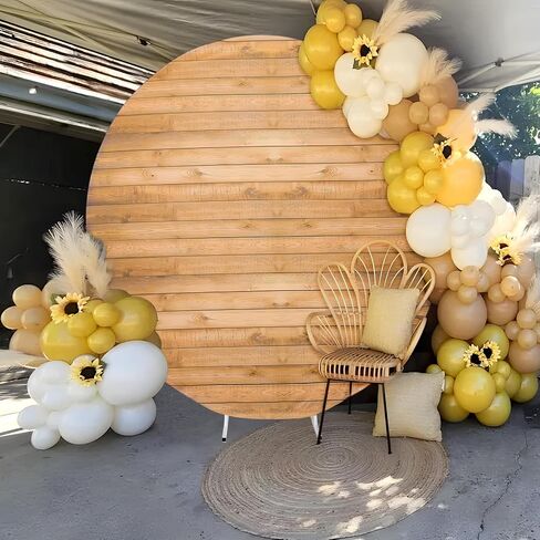 7.2FT Wood Grain Round Arch Backdrop Cover for 7/7.2ft Circle Stand, Wrinkle Free Circle Arch Background Cover, Vintage Wood Texture Wall Round Backdrop for Wedding Photography Birthday Baby Shower in Saudi Arabia