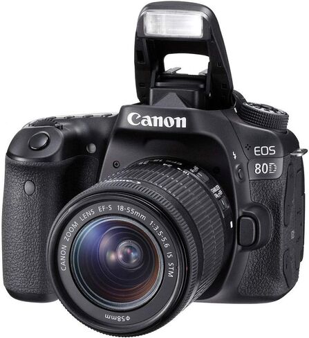 Canon EOS 80D DSLR Camera with 18-55mm Lens (1263C005) + 64GB Memory Card + Case + Corel Photo Software + LPE6 Battery + External Charger + Card Reader + HDMI Cable + Cleaning Set + More (Renewed) in Saudi Arabia
