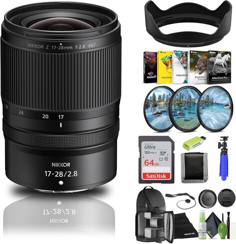 عدسة Nikon NIKKOR Z مقاس 17-28 مم f/2.8 (20115) + بطاقة ذاكرة سعة 64 جيجابايت + طقم مرشح + حقيبة ظهر + قارئ بطاقات + برنامج Corel للصور + حامل ثلاثي القوائم مرن + محفظة ذاكرة + حافظة للأغطية + طقم تنظيف in Saudi Arabia