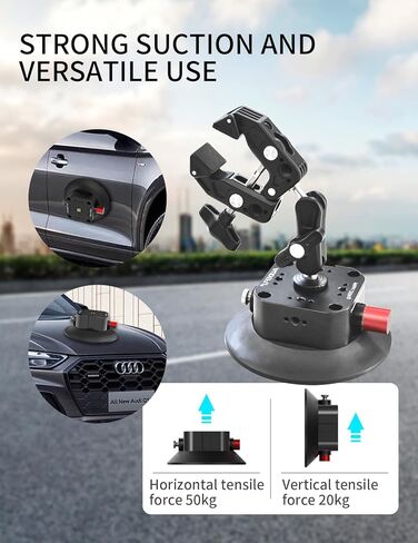 حامل كأس شفط للكاميرا 4.5 بوصة، حامل كأس شفط مع فتحة براغي 1/4 بوصة و3/8 بوصة مثبتة على جسم السيارة أو القارب أو النافذة أو السلس مع كاميرات الحركة وكاميرات DSLR in Kuwait