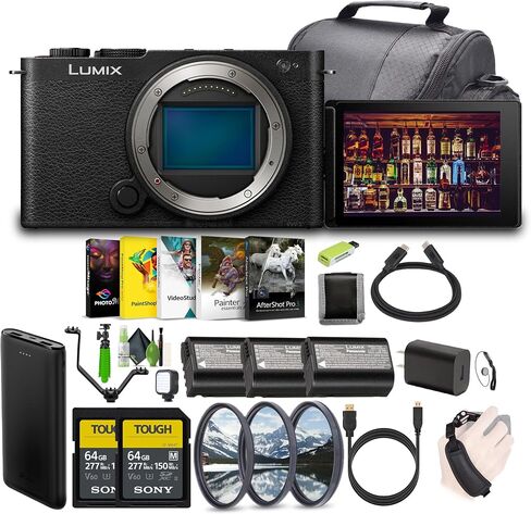 Panasonic LUMIX S9 Mirrorless Full Frame Compact Camera Body (DC-S9BODYK) for Content Creators - Black -Bundle with 2X 64GB UHS-II SDXC Memory Card + Extra Batteries and More Accessories in Saudi Arabia
