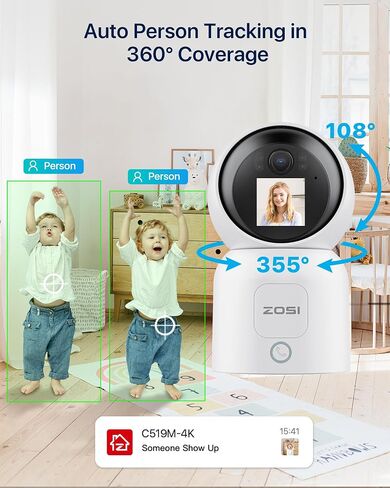 ZOSI 4K Indoor Security Camera with 2 Way Video, One-Touch Call, Smart Human Detection, C519M8 8MP Baby/Pet Dog Monitor, 360° View Pan/Tilt Home Security Cam, 2.4/5GHz WiFi, Cloud & SD Card Storage in Saudi Arabia