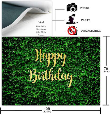Avezano Green Leaves Happy Birthday Backdrop for Jungle Safari Birthday Party Decorations Banner Nature Green Grass Wall Birthday Party Photoshoot Photobooth Photography Background(7x5ft) in Saudi Arabia