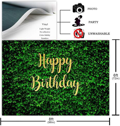 Avezano Green Leaves Happy Birthday Backdrop for Jungle Safari Birthday Party Decorations Banner Nature Green Grass Wall Birthday Party Photoshoot Photobooth Photography Background(7x5ft) in Saudi Arabia
