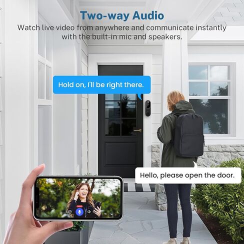 1080p Wireless Video Doorbell Camera, Chime Ringer Included, Live View, 2-Way Audio, AI Human Detection, 2.4G WiFi, Night Vision, Cloud Storage, Battery Powered, Indoor Outdoor Surveillance in Saudi Arabia