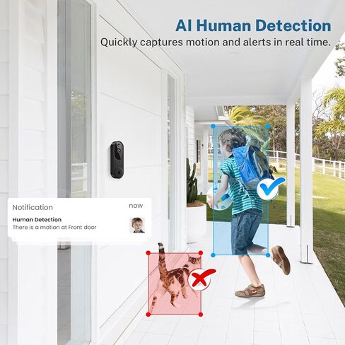 1080p Wireless Video Doorbell Camera, Chime Ringer Included, Live View, 2-Way Audio, AI Human Detection, 2.4G WiFi, Night Vision, Cloud Storage, Battery Powered, Indoor Outdoor Surveillance in Saudi Arabia