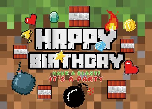 Pixel Happy Birthday Backdrop Video Game Themed Party Photography Background Kids Boy Birthday Video Gaming Battle Gamer Party Supplies Cake Table Decor Banner (7X5FT) in Saudi Arabia