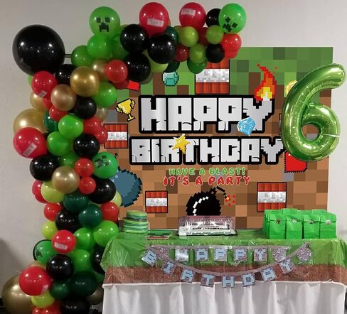 Pixel Happy Birthday Backdrop Video Game Themed Party Photography Background Kids Boy Birthday Video Gaming Battle Gamer Party Supplies Cake Table Decor Banner (7X5FT) in Saudi Arabia