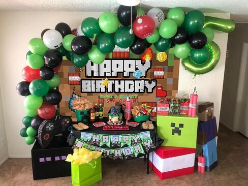 Pixel Happy Birthday Backdrop Video Game Themed Party Photography Background Kids Boy Birthday Video Gaming Battle Gamer Party Supplies Cake Table Decor Banner (7X5FT) in Saudi Arabia